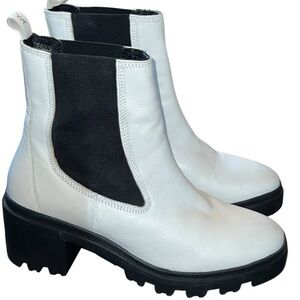 Enjoiya Dana White Leather Chunky Combat Style Boots Sz 40 9.5